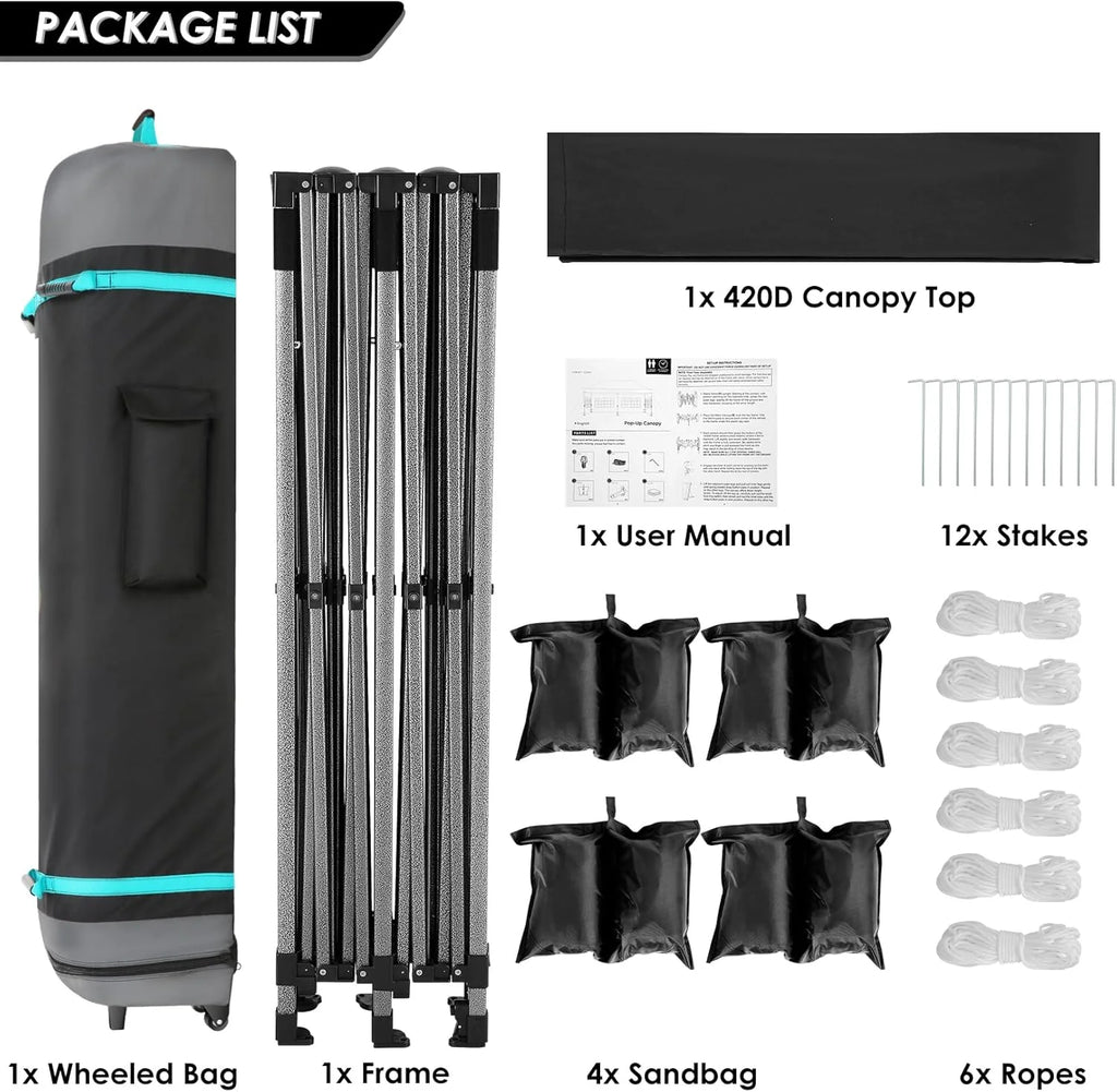COBIZI 10x20 Heavy Duty Pop up Canopy Tent with 6 sidewalls Easy Up Commercial Outdoor Canopy Wedding Party Tents for Parties All Season Wind & Waterproof Gazebo with Roller Bag,Black(Frame Thickened)