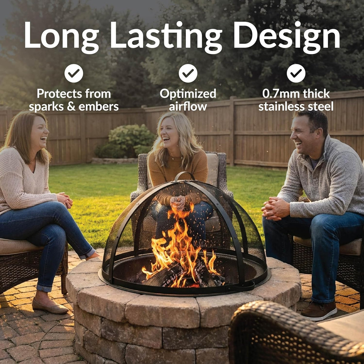 Sunnydaze Round Fire Pit Spark Screen Cover - Easy-Opening Outdoor Fire Pit Screen - Heavy?Duty Steel Metal Mesh - 36" Diameter