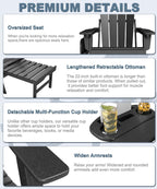 Adjustable Adirondack Chair with Retractable Ottoman Set of 2  HDPE Folding Adirondack Chair with Cup Holder  All Weather Fire Pit Chair for Outdoor.