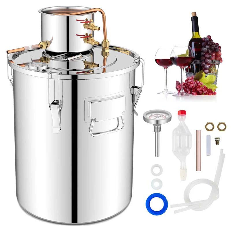 5/10 Gal 2 Pots Alcohol Still Home Brewing Kit, 40L Stainless Steel Water Alcohol Distiller, Wine Making Kit for Whiskey Brandy Beer