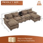 Wiilayok U Shaped Cloud Couch Modular Sectional Sofa 124" Extra Deep Fluffy Chenille Double Chaise Lounge, Central Console w/ Dual USB-C & A Ports, Storm Gray