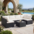 DUMOS 7 Piece Outdoor Patio Sectional Sofa, Modular Wicker Furniture Set with 2.8" Thick Cushions, Adjustable Feet, Weather-Resistant Rattan Outdoor Couch for Backyard, Deck, Garden, Poolside, Black