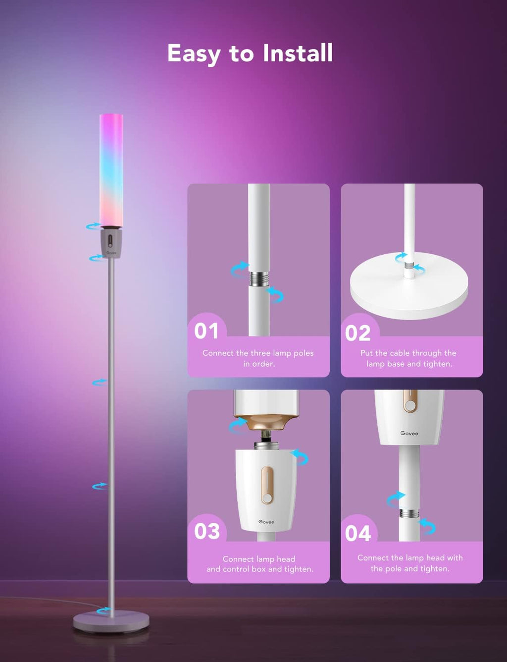 Govee RGBIC Cylinder Floor Lamp, LED Corner Floor Lamp with Wi-Fi App Control, Smart Lamp with 64+ Scenes, DIY Mode, Music Sync, 1500 Lumens Modern Lamp for Bedroom, Living Room
