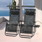 MoNiBloom Zero Gravity Chairs Set of 2, Folding Outdoor Patio Beach Recliner with Canopy Shade & Headrest, Black