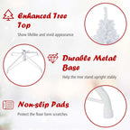 6/7.5/9FT White Hinged Artificial Christmas Tree, Premium Unlit Spruce Full Tree with Metal Stand