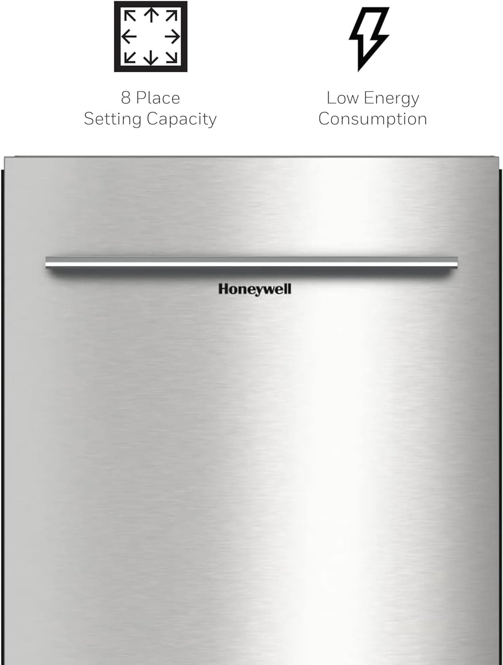 Honeywell 18 Inch Dishwasher with 8 Place settings, 6 Washing Programs, Stainless Steel Tub, UL/Energy Star- Stainless Steel