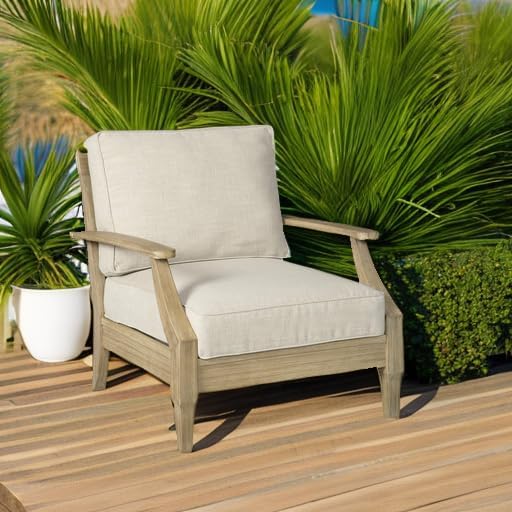 Signature Design by Ashley Clare View Outdoor Lounge Chair, All-weather Foam Cushion, Protective Finish, Eucalyptus Wood , 30" W x 35" D x 32" H, Beige