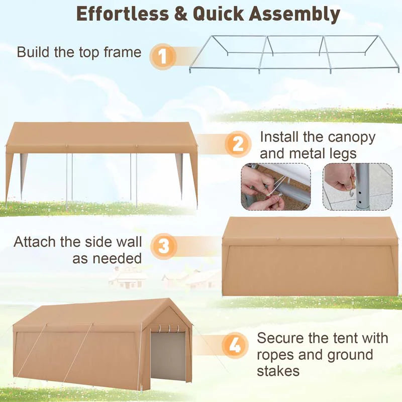 10 x 20 FT Heavy-Duty Carport Portable Garage Tent with Steel Frame & Sidewalls, Outdoor Car Canopy Shelter for Truck SUV Boat