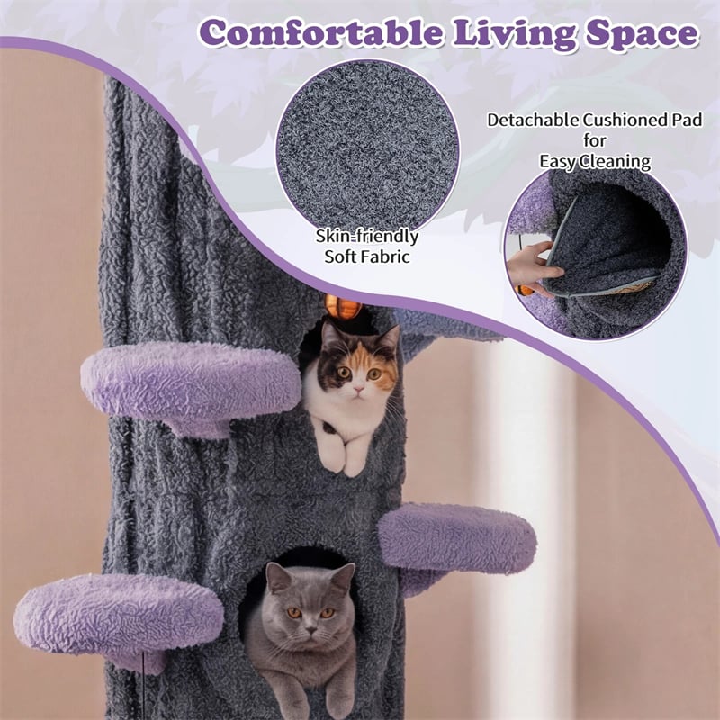90.5" Tall Luxury Simulation Cat Tree, Modern Realistic Multi-Level Cat Tower w/ 5 Condos & Sisal Scratch Pad, Large Lifelike Indoor Cat Tree