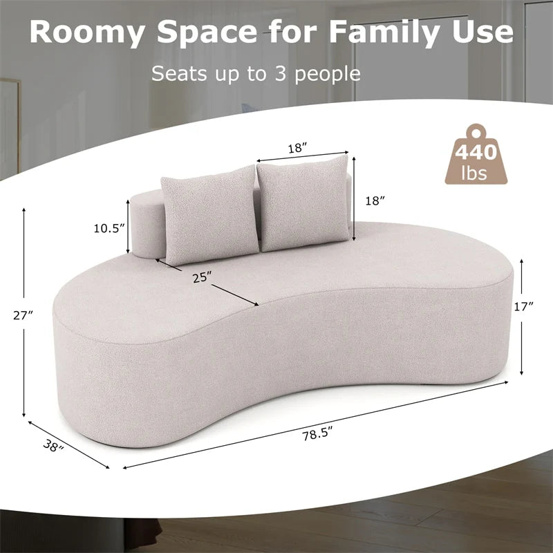 78.5" Upholstered Curved Sofa Couch w/ 2 Cozy Pillows, Low Backrest, Sponge Padded Seat, No Assembly Modern Floor Couch for Living Room Bedroom