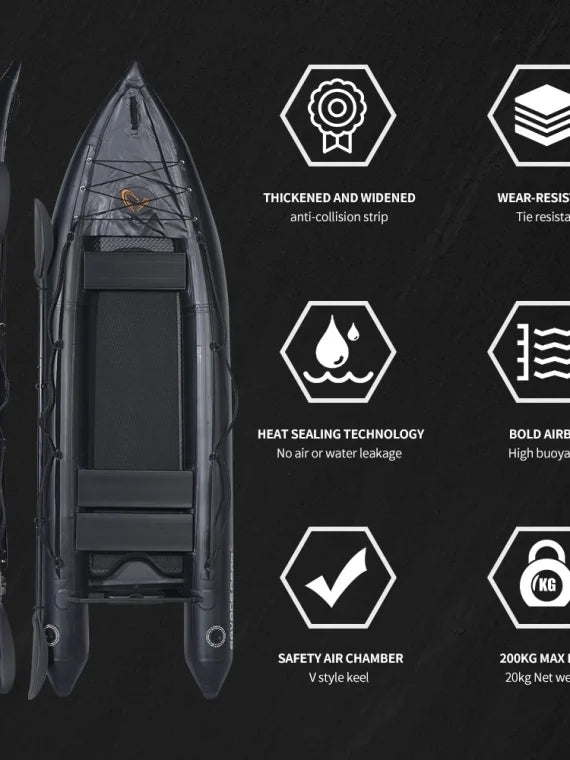 2 Person Inflatable Kayak Fishing PVC Boat – 130” x 43” x 11.8” with Aluminum Alloy Seat, Paddle, Inflatable Mat, Repair Kit, Fin