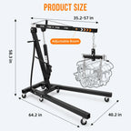 JoanKaren Hydraulic Engine Hoist,4400lbs Max Weight,Folding Engine Lift Shop Crane with Lever and 6 Steel Caster Wheels,Yellow