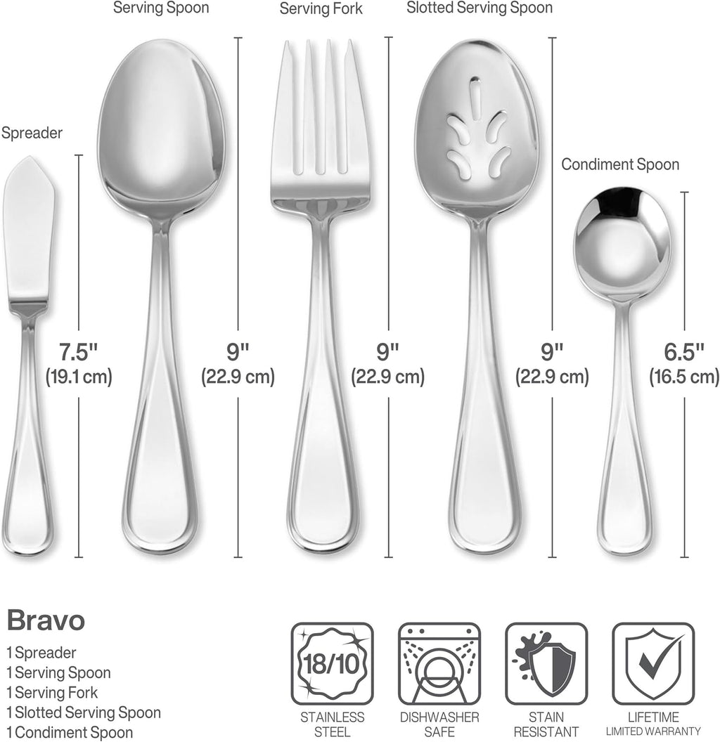 Mikasa Bravo 101 Piece Silverware Set, 18/10 Stainless Steel Flatware Service for 12, Includes 5 Piece Serving Set and 12 Extra Coffee Spoons