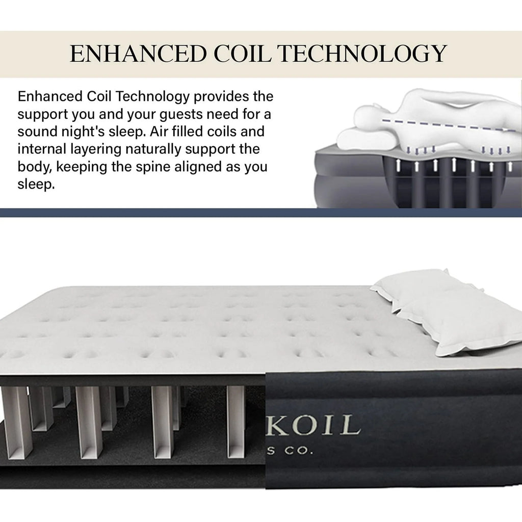King Koil Luxury Plush Pillow Top Queen Size Air Mattress with Built-in High-Speed Pump for Home, Camping, Guests Inflatable Airbed Double High Blow Up Bed, Durable Waterproof, 1-Year Warranty