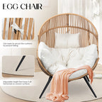 Walsunny Egg Chairs Outdoor Patio Wicker Oversized Egg Shell Lounger Lawn Chair with Cushion for Indoor Outside Porch Balcony Backyard, Original Wood Color Rattan Beige Cushion
