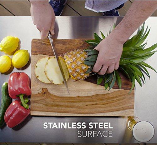 Keter Unity Portable Outdoor Table and Storage Cabinet with Hooks for Grill Accessories-Stainless Steel Top for Patio Kitchen Island or Bar Cart, Espresso Brown