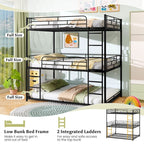 Metal Triple Bunk Bed with Safety Guardrails and 2 Ladders