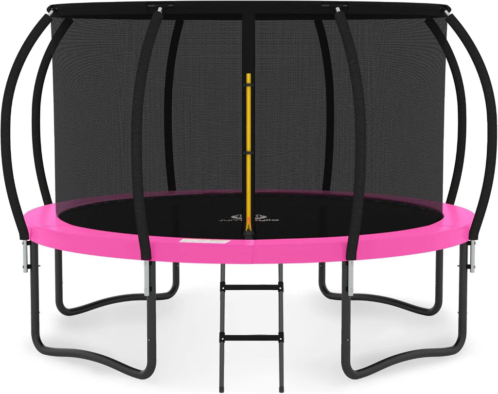 JUMPZYLLA Trampoline 8FT 10FT 12FT 14FT 15FT 16FT Trampoline with Enclosure - Recreational Trampolines with Ladder and AntiRust Coating, ASTM Approval Outdoor Trampoline for Kids