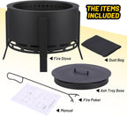 Garvee 26 in Smokeless Fire Pit with Ash Tray Base, Smokeless Outdoor Fire Pits with Adjustable Foot&Fire Poker,Firepit with Dust Bag, Outdoor Firepits for BBQ, Bonfire, Camping