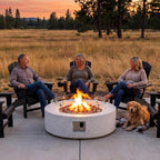 COSIEST 2-Piece Outdoor Propane Firepit Table Set w Tank Table, 42 inch Dark Fire Table Certified, 50,000 BTU w Beige Round Base,Wind Guard and 16 inches Tank Side Table 20lb for Garden,Pool