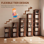 Solid Wood Rotating Bookshelf, 6-Tier Rolling Bookcase，360 Degree Revolving Bookshelf，Spinning Bookshelf Tower for Small Spaces, Bedroom，Office，Living Room，Classroom (Walnut)