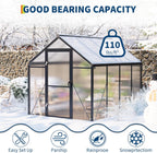 6 x 8 ft Greenhouse  Greenhouses for Outside  Polycarbonate Greenhouse with Aluminum Frame  Lockable Door and Ajustable Roof Vent for Backyard  Green Houses for Outside Garden Backyard  Patio