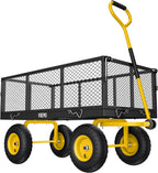 Steel Garden Cart, 2-in-1 1400 lbs Heavy Duty Utility Wagon, with Removable Mesh Sides to Convert into Flatbed, 240° U-Turn 13" Pneumatic Tires Garden Wagon for Farm Yard Lawn Garden Camping