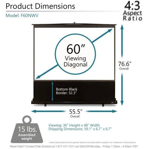Elite Screens ezCinema Series, 60-INCH 4:3, Manual Pull Up Projector Screen, Movie Home Theater 8K / 4K Ultra HD 3D Ready, 2-YEAR WARRANTY, F60NWV