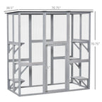 PawHut Wooden Catio Enclosure with Weather Protection, 6 Platforms, Outdoor, Large, 71" x 38.5" x 71"