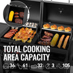 2-Burner Gas and Charcoal Grill Combo with Offset Smoker & Side Burner  34 000 BTU Dual Fuel Grill  1020 Sq. In. Cooking Area  Ideal for Outdoor Cooking  Black  ZH3005Y-SC