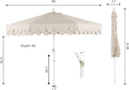 JONATHAN Y UMB1002C Tracy 9 ft. Classic MidCentury Scalloped Fringe Market Patio Umbrella with Auto-Tilt  Crank  Wind Vent and UV Protection in Cream/White