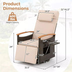 Outdoor 360° Swivel Rattan Recliner Chair with Adjustable Backrest & Footrest, Patio Wicker Chaise Lounge Chair with Flip Side Table & Cushion