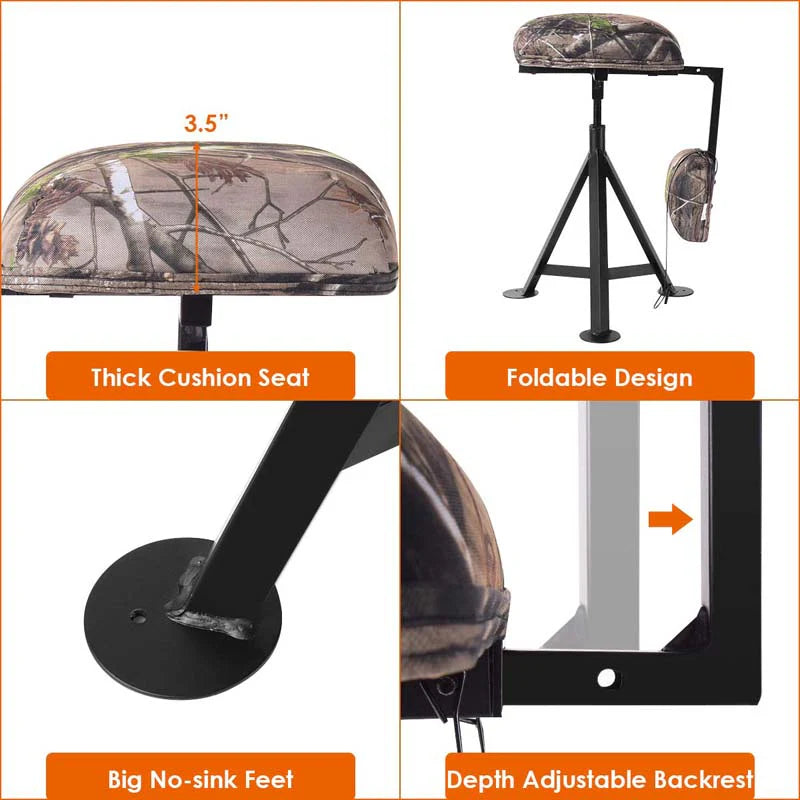 360° Camo Swivel Hunting Chair for Outdoor Activities, Height Adjustable Tripod Blind Stool Chair with Detachable Backrest, Padded seat