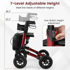 2-in-1 Folding Rolling Rollator Walker with Seat, 9" All-Terrain Pneumatic Tires & Height Adjustment, Aluminum Mobility Walking Aid for Seniors