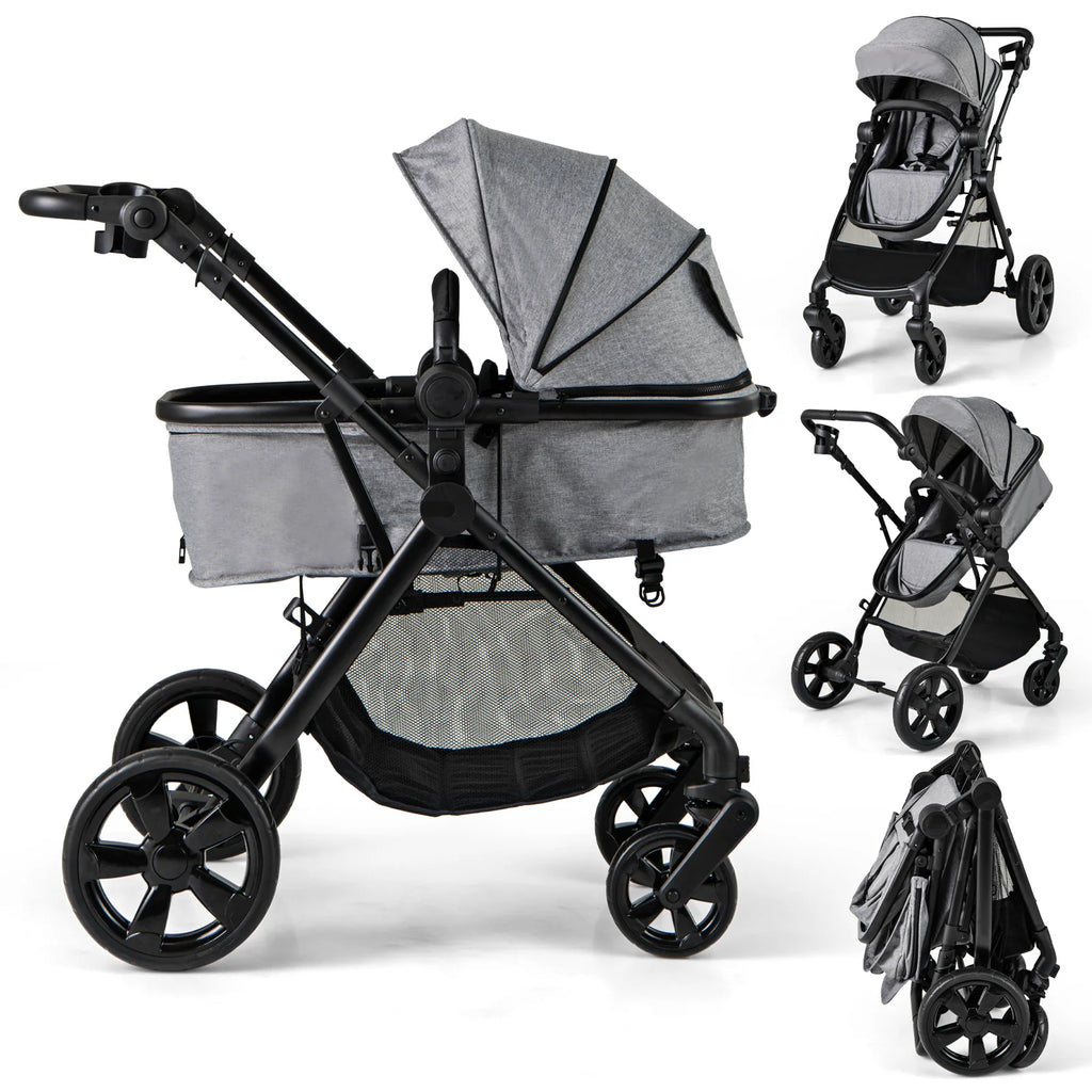 2-in-1 Convertible Baby Stroller, Foldable Infant Carriage with Reversible Seat