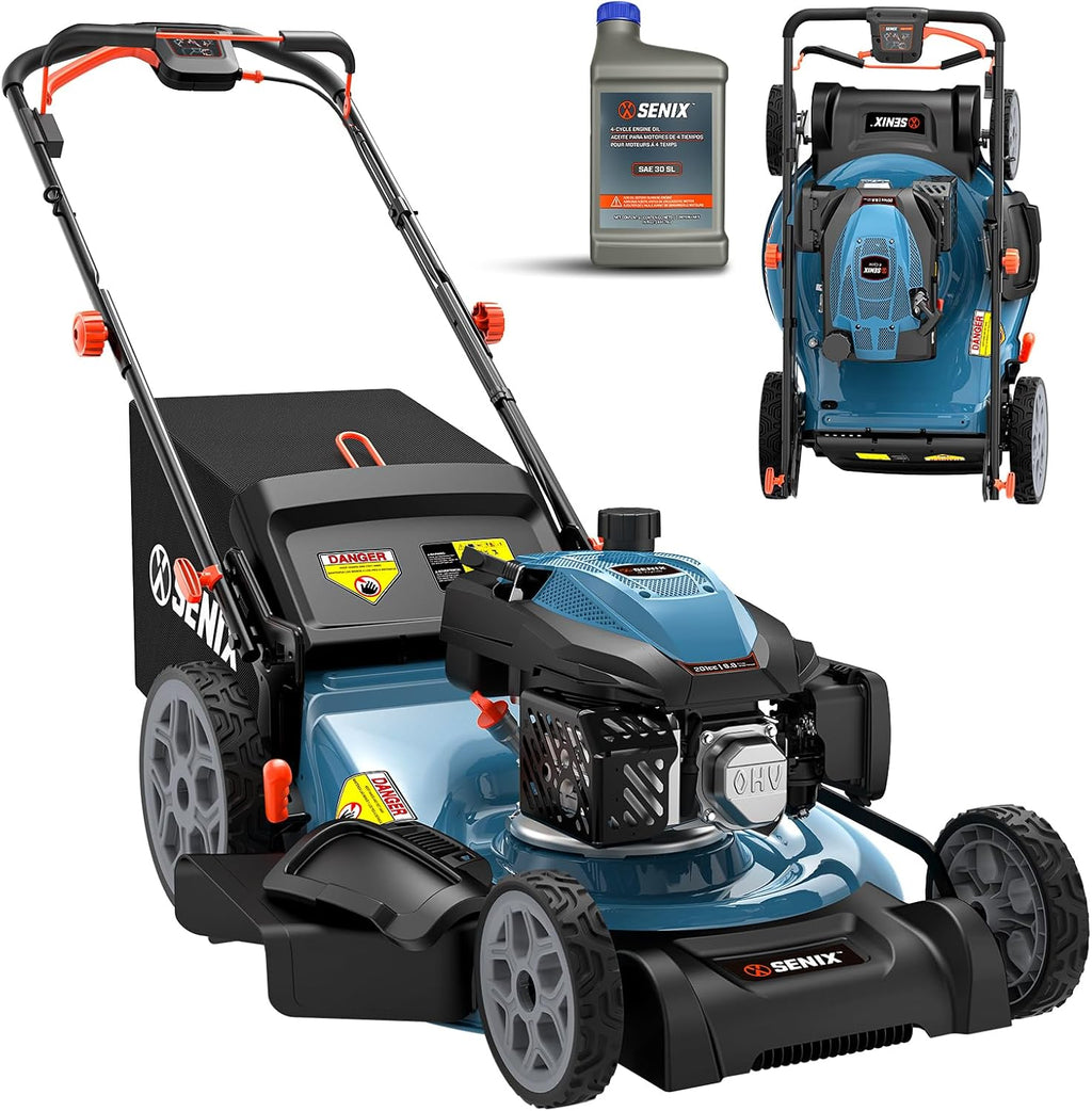SENIX 201cc 22" 3-in-1 Gas Lawn Mower  Variable Speed Rear Wheel Self-Propelled Mower  Mulching  Bagging  Discharging  Foldable  6 Cutting Height Adjustable  for Garden Yard
