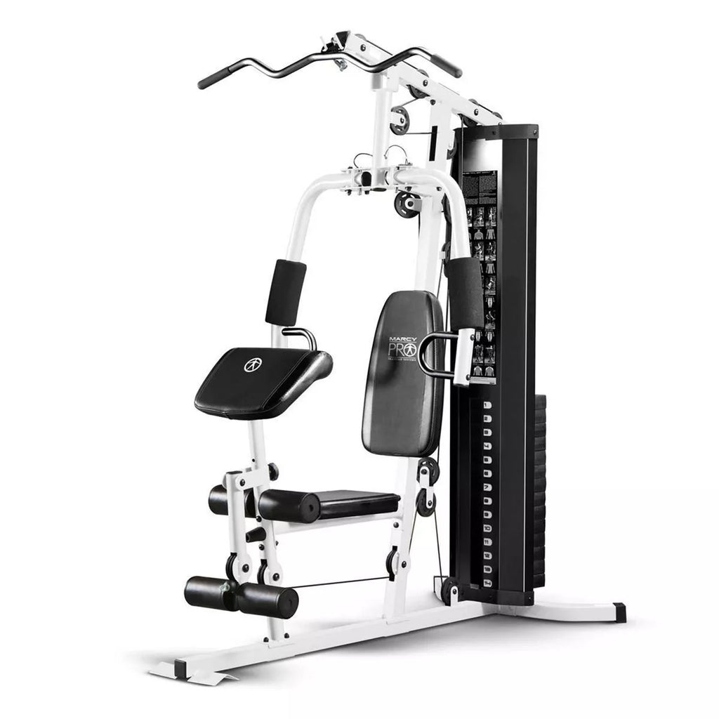 Marcy 150-Pound Stack Home Gym, Dual-Function Arm Press & Leg Developer, Full Body Workout, Black/White