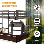 Solid Wood Full Over Full Bunk Bed Frame with Trundle, Safety Ladder & Guardrails, Convertible Bunk Bed for Kids Teens
