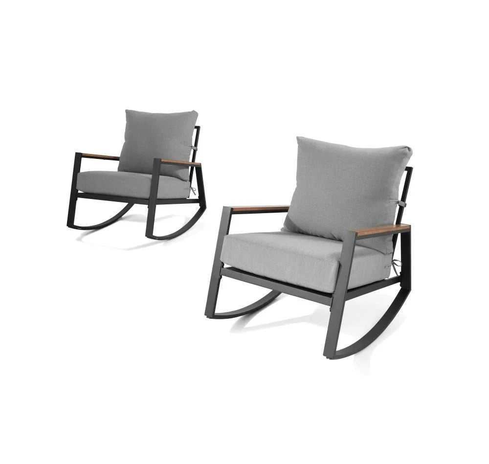 Better Homes & Gardens Marlow Outdoor 2pk Patio Rocking Chairs,Black Frame/Gray Cushion