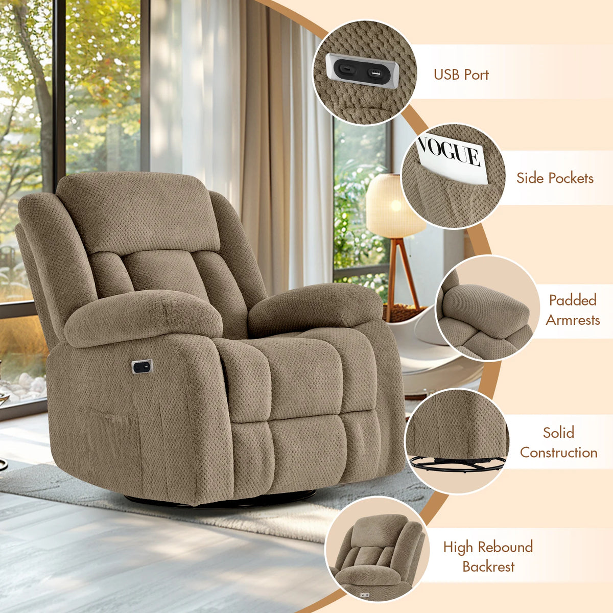 8-Point Electric Heat Massage Chair Light Brown