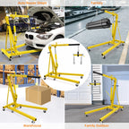 JoanKaren Hydraulic Engine Hoist,4400lbs Max Weight,Folding Engine Lift Shop Crane with Lever and 6 Steel Caster Wheels,Yellow