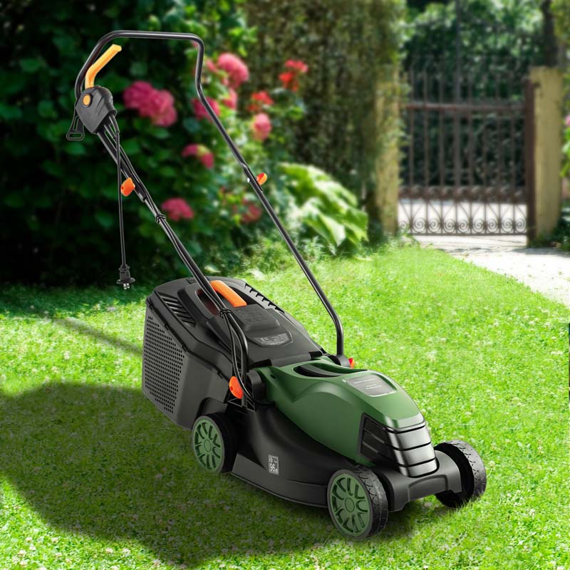 10 AMP 13" Electric Push Lawn Mower 2-in-1 Walk-Behind Lawnmower with Collection Box, 3 Adjustable Height Position
