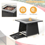 COSTWAY 35" Propane Gas Fire Pit Table, 50,000 BTU Auto-Ignition Propane Fire Pit with Lid, Lava Rocks and PVC Cover, Outdoor PE Rattan Fire Pit Table for Poolside, Garden, Balcony, ETL Certification
