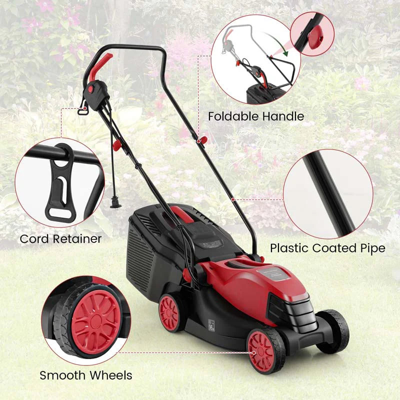 10 AMP 13" Electric Push Lawn Mower 2-in-1 Walk-Behind Lawnmower with Collection Box, 3 Adjustable Height Position