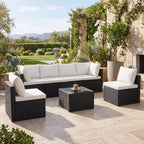 DUMOS 7 Piece Outdoor Patio Sectional Sofa, Modular Wicker Furniture Set with 2.8" Thick Cushions, Adjustable Feet, Weather-Resistant Rattan Outdoor Couch for Backyard, Deck, Garden, Poolside, Black