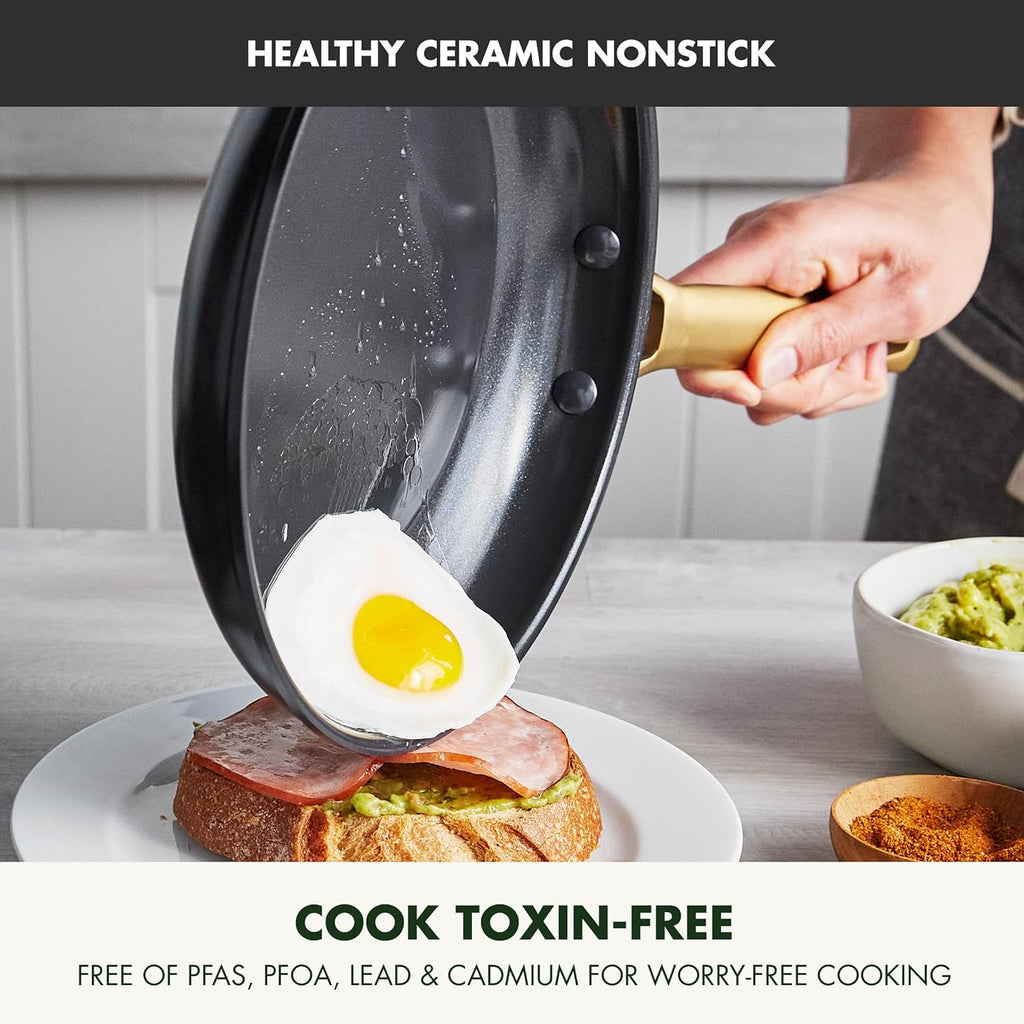 Reserve Hard Anodized Healthy Ceramic Nonstick 10 Piece Cookware Pots and Pans Set, Gold Handle, PFAS-Free, Dishwasher Safe, Oven Safe, Black