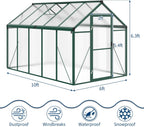 6 x 10 ft Greenhouse  Greenhouses for Outside  Polycarbonate Greenhouse with Aluminum Frame  Lockable Door and Ajustable Roof Vent for Backyard  Green Houses for Outside Garden Backyard  Patio