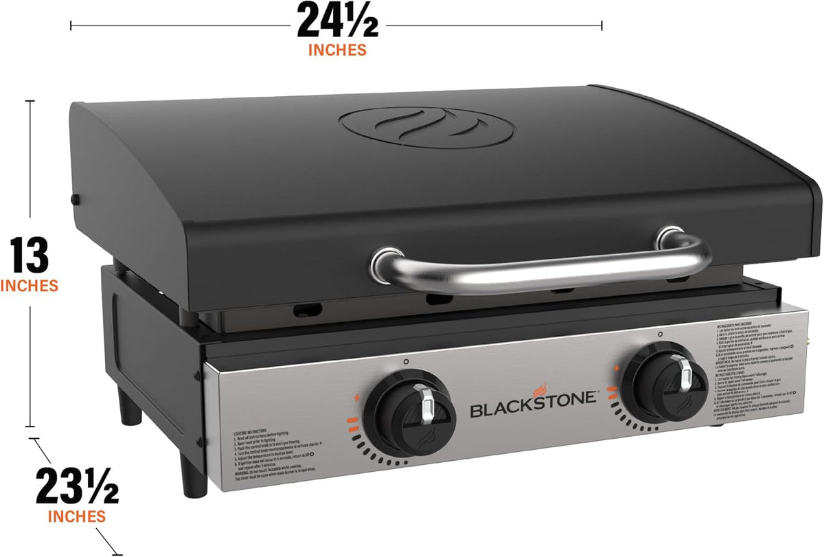 Blackstone 1813 Original 22” Tabletop Griddle with Hood and Stainless Steel Front Plate  Powder Coated Steel  Black