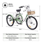 Viribus Adult Tricycle 7-Speed, 24��� Wheels, High Carbon Steel Frame, Front & Rear Baskets, Adjustable Saddle