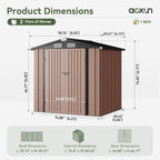 Aoxun 6.2x4 FT Shed Outdoor Storage Shed with Lockable Doors & Slooping Roof Metal Garden Tool Shed for Backyard  Patio  Poolside (Brown)